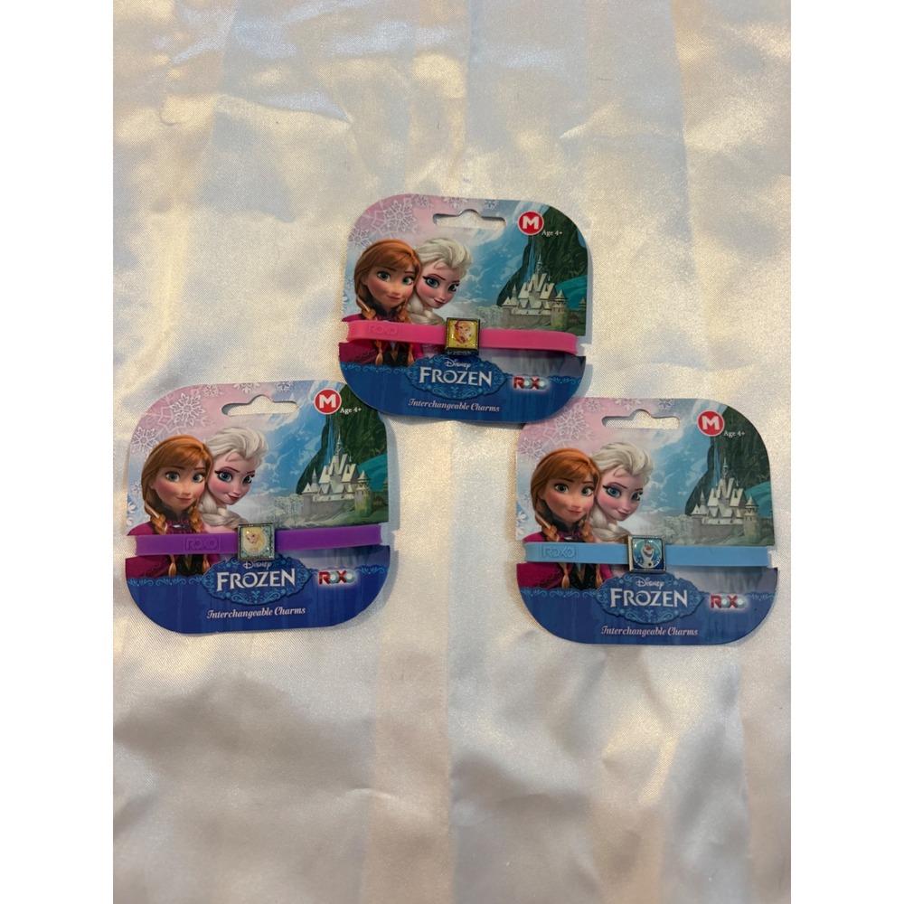 Disney Frozen ROXO 3 Silicone Bracelet Set Elsa Anna Olaf Interchangeable Charm